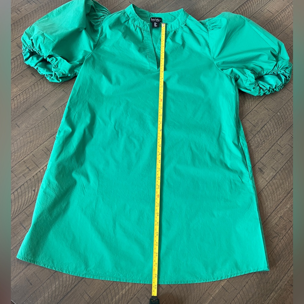 Nicole Miller Vibrant Green Puff Sleeve Mini Dress Size L LIKE NEW - Picture 4 of 7